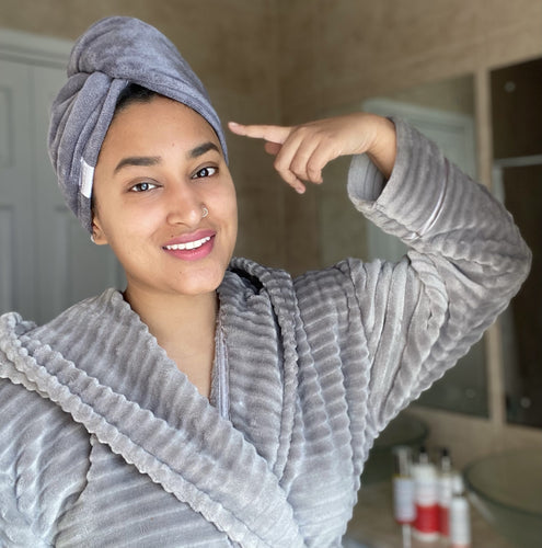 Dry hair quicker with the SNI Natural Haircare Towel Turbie, available online